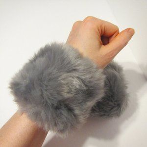 Oversized Gray Faux Rabbit Fur Cuff Lined Wristband
